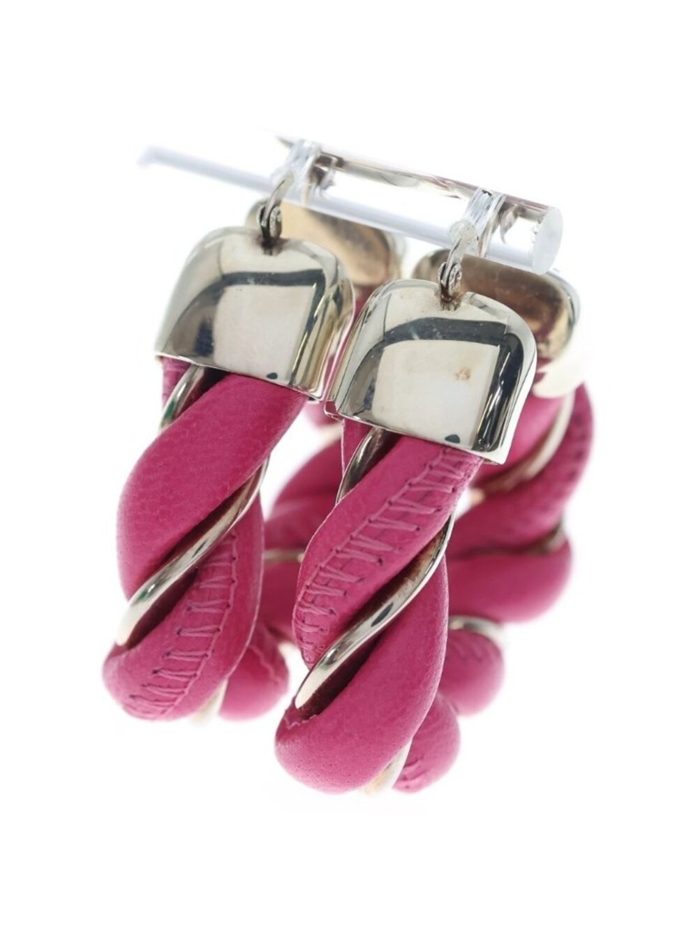 Bottega Veneta Earrings Sterling Leather Triangle Twist Pink